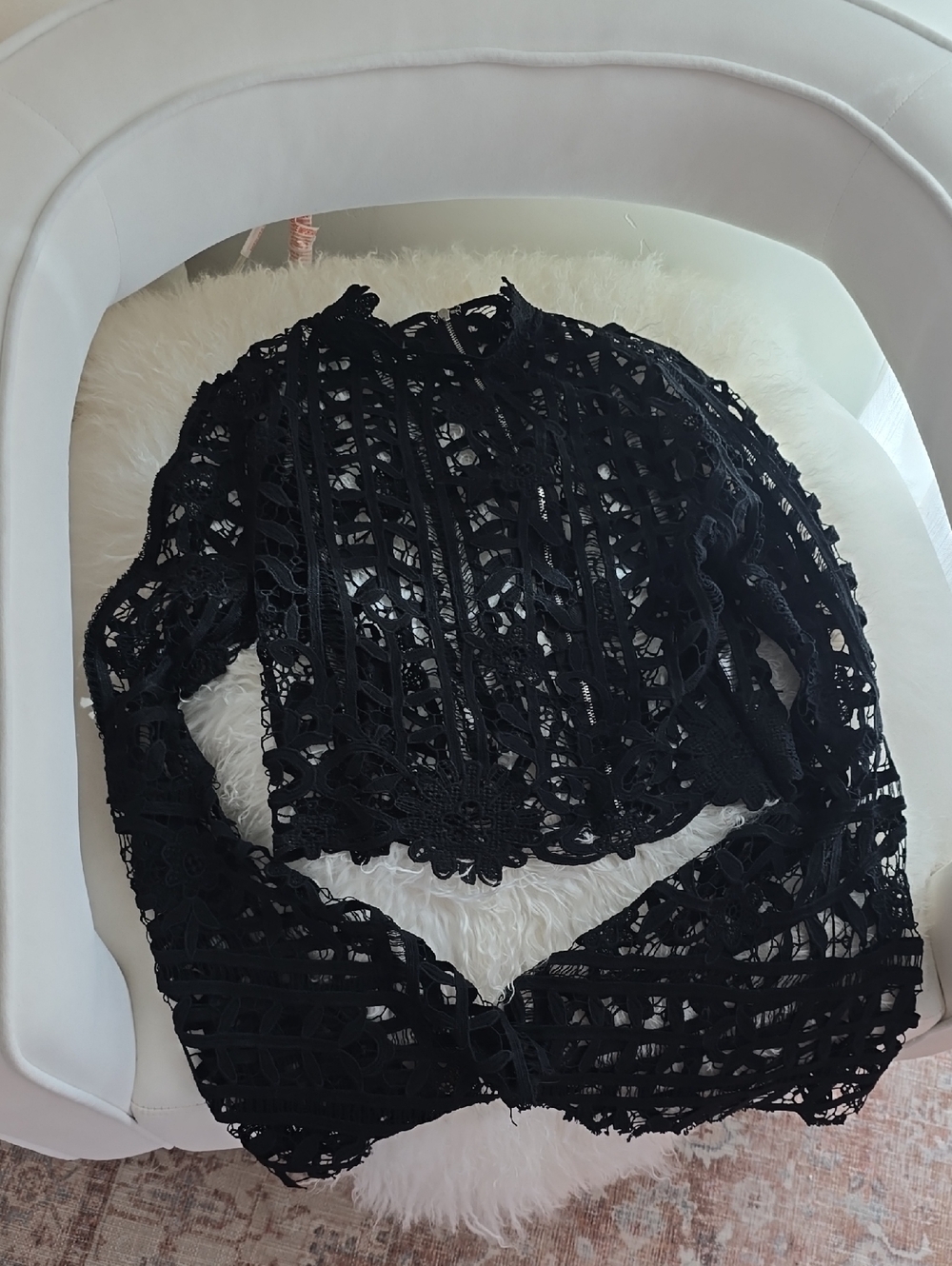 Windsor Black Crochet Lace Long Sleeve Crop Top